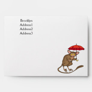 Cute Tarsier with umbrella cartoon illustration Envelope