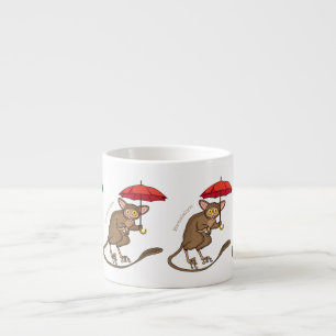 Cute Tarsier with umbrella cartoon illustration Espresso Cup