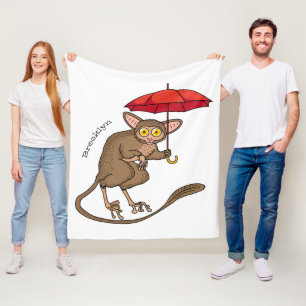 Cute Tarsier with umbrella cartoon illustration  Fleece Blanket