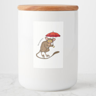 Cute Tarsier with umbrella cartoon illustration Food Label