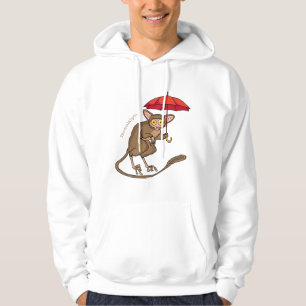 Cute Tarsier with umbrella cartoon illustration Hoodie