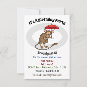 Cute Tarsier with umbrella cartoon illustration Invitation