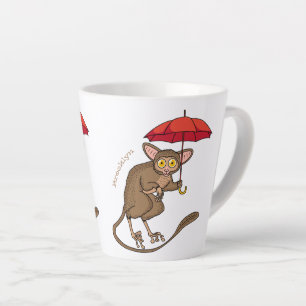 Cute Tarsier with umbrella cartoon illustration  Latte Mug