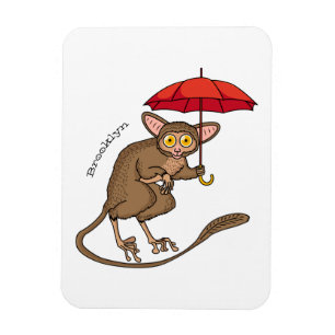Cute Tarsier with umbrella cartoon illustration  Magnet