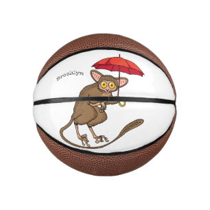 Cute Tarsier with umbrella cartoon illustration Mini Basketball