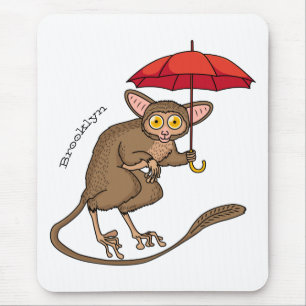 Cute Tarsier with umbrella cartoon illustration Mouse Pad