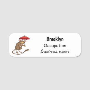 Cute Tarsier with umbrella cartoon illustration Name Tag