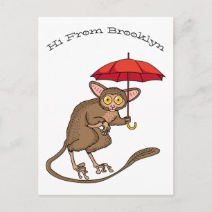 Cute Tarsier with umbrella cartoon illustration Postcard