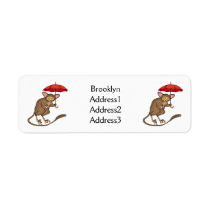 Cute Tarsier with umbrella cartoon illustration Return Address Label