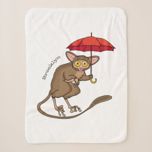 Cute Tarsier with umbrella cartoon illustration Sherpa Blanket