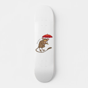 Cute Tarsier with umbrella cartoon illustration Skateboard