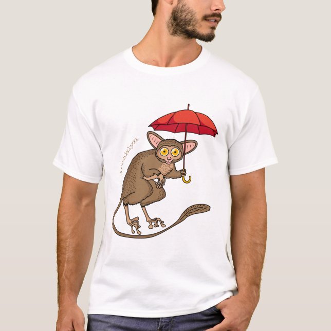 Cute Tarsier with umbrella cartoon illustration T-Shirt (Front)