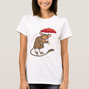 Cute Tarsier with umbrella cartoon illustration T-Shirt