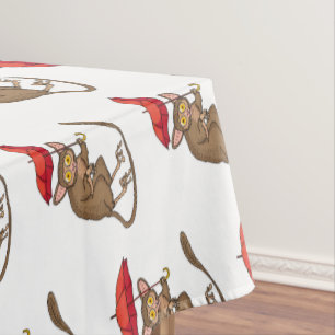 Cute Tarsier with umbrella cartoon illustration Tablecloth