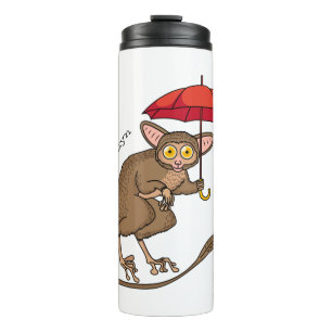 Cute Tarsier with umbrella cartoon illustration Thermal Tumbler
