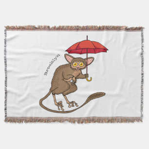 Cute Tarsier with umbrella cartoon illustration Throw Blanket