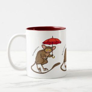 Cute Tarsier with umbrella cartoon illustration  Two-Tone Coffee Mug