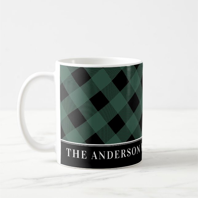 Cute Tartan Hunter Green Plaid Custom Family Coffee Mug (Left)