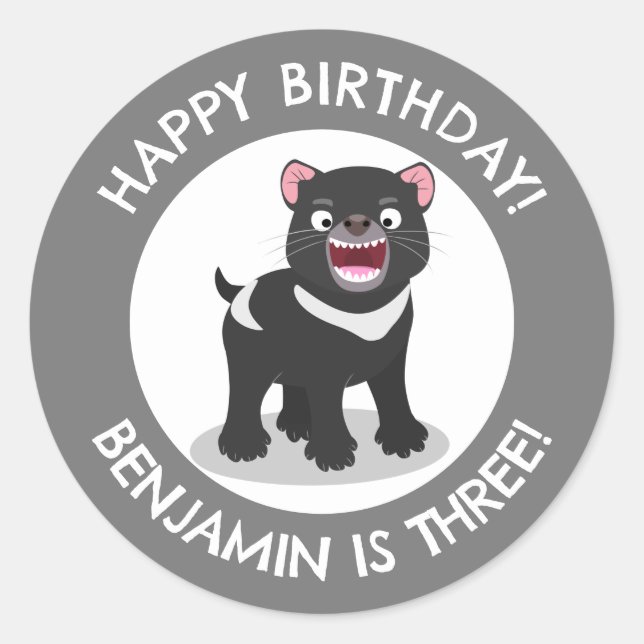 Cute Tasmanian devil personalised cartoon birthday Classic Round Sticker (Front)