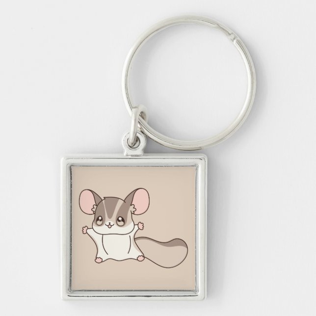 Cute Taupe Sugar Glider Cartoon Key Ring (Front)