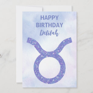 Cute Taurus Astrology Sign Personalised Purple Card