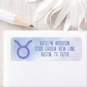 Cute Taurus Astrology Sign Personalised Purple Return Address Label