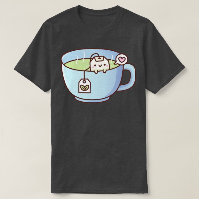 Cute Tea Bag In Teacup Doodle T-Shirt (Design Front)