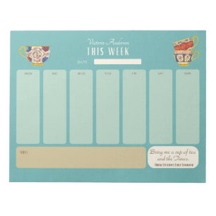 Cute Tea Drinker Personalised Weekly Agenda Notepad