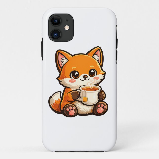 Cute Tea Fox Illustration – Cozy Fox Drinking Tea Case-Mate iPhone Case (Back)
