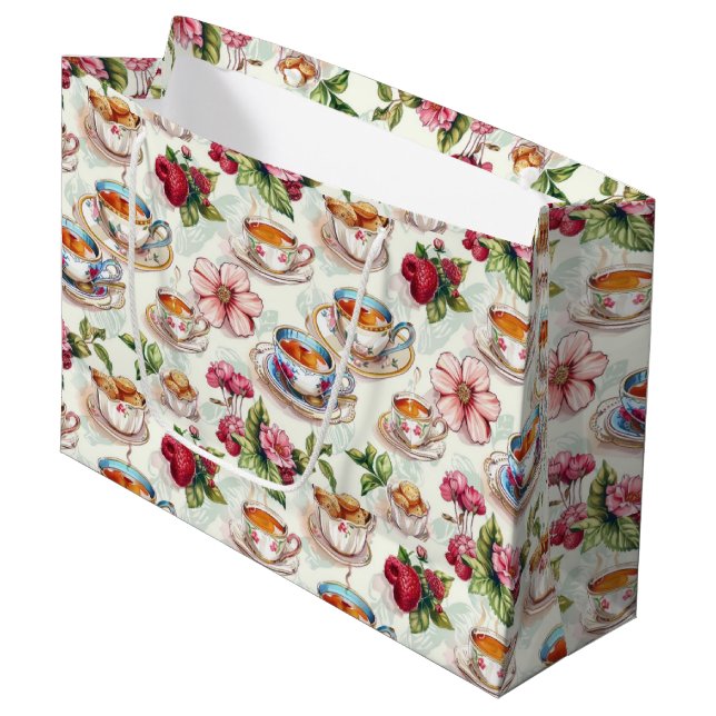 Cute tea lovers tiled party large gift bag (Front Angled)