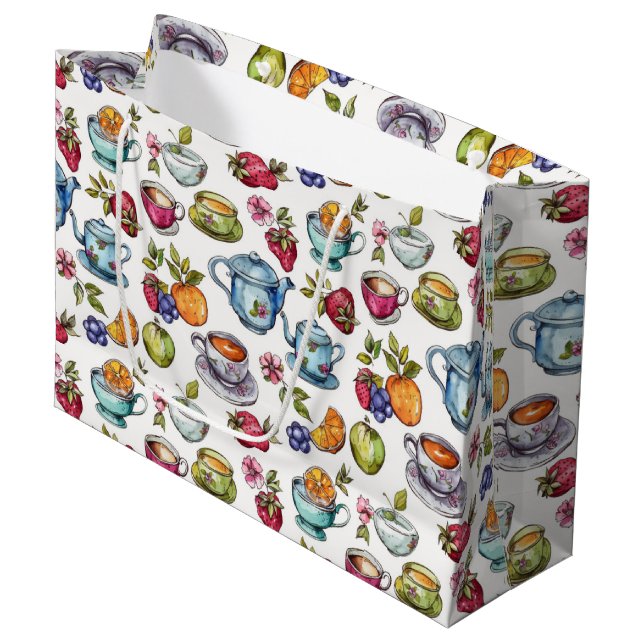 Cute tea lovers tiled party  large gift bag (Front Angled)