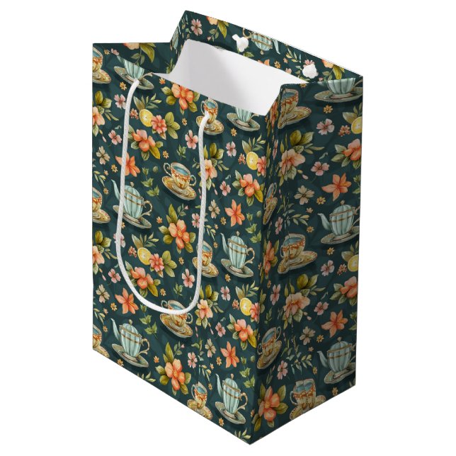 Cute tea lovers tiled party  medium gift bag (Front Angled)