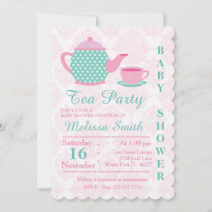 Cute Tea Party Baby Girl Shower Invite