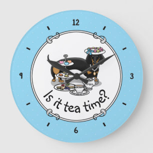 Cute Tea Party Dachshund Dog (black & tan) Funny Large Clock