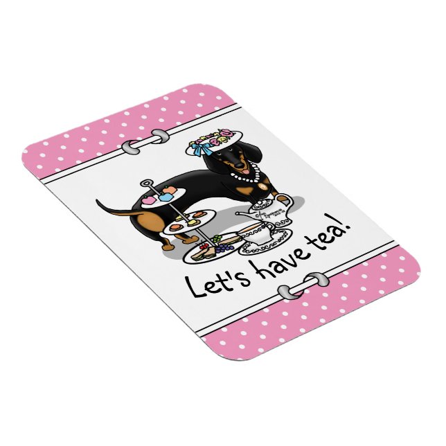 Cute Tea Party Dachshund Dog (black & tan) Funny Magnet (Right Side)