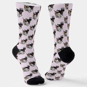 Cute Tea Party Dachshund Dog (black & tan) Funny Socks