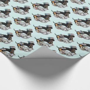 Cute Tea Party Dachshund Dog (black & tan) Funny Wrapping Paper