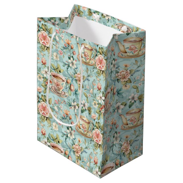 Cute tea party tiled pattern  medium gift bag (Front Angled)