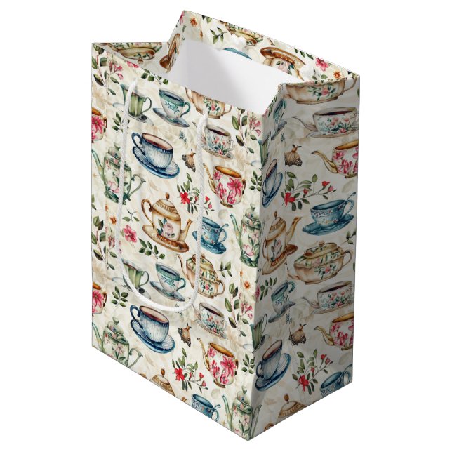 Cute tea party tiled pattern  medium gift bag (Front Angled)