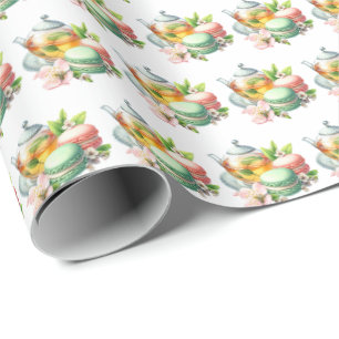 Cute tea party tiled pattern wrapping paper