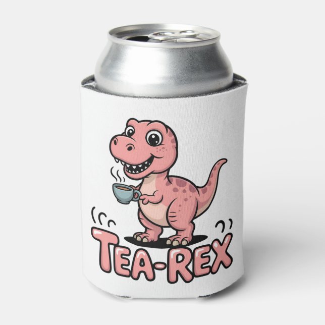 Cute Tea-Rex Pink Dinosaur – Sip Happens! Can Cooler (Can Front)