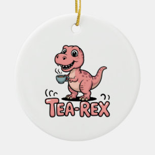Cute Tea-Rex Pink Dinosaur – Sip Happens! Ceramic Ornament