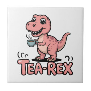 Cute Tea-Rex Pink Dinosaur – Sip Happens! Ceramic Tile