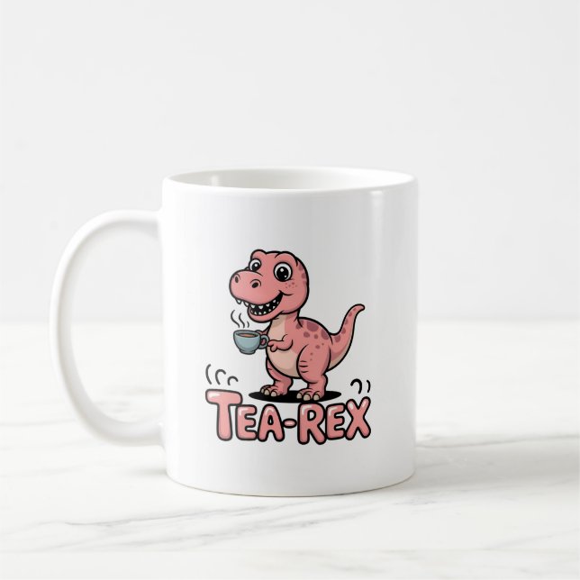 Cute Tea-Rex Pink Dinosaur – Sip Happens! Coffee Mug (Left)