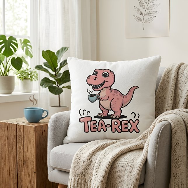 Cute Tea-Rex Pink Dinosaur – Sip Happens! Cushion (Creator Uploaded)