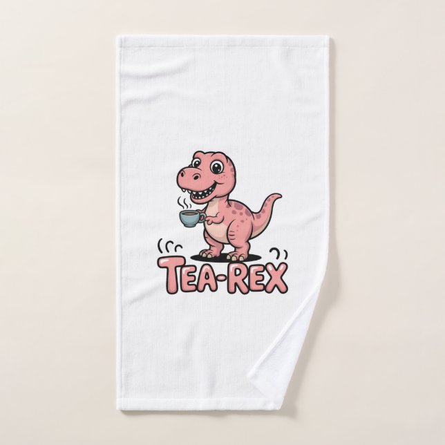 Cute Tea-Rex Pink Dinosaur – Sip Happens! Hand Towel (Hand Towel)