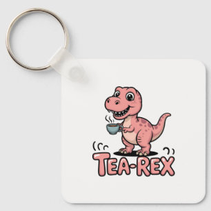 Cute Tea-Rex Pink Dinosaur – Sip Happens! Key Ring