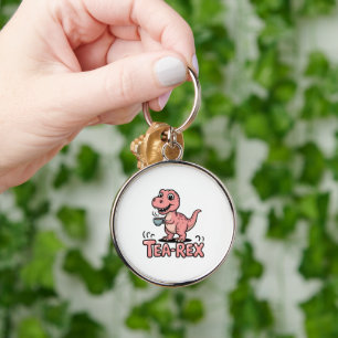 Cute Tea-Rex Pink Dinosaur – Sip Happens! Key Ring