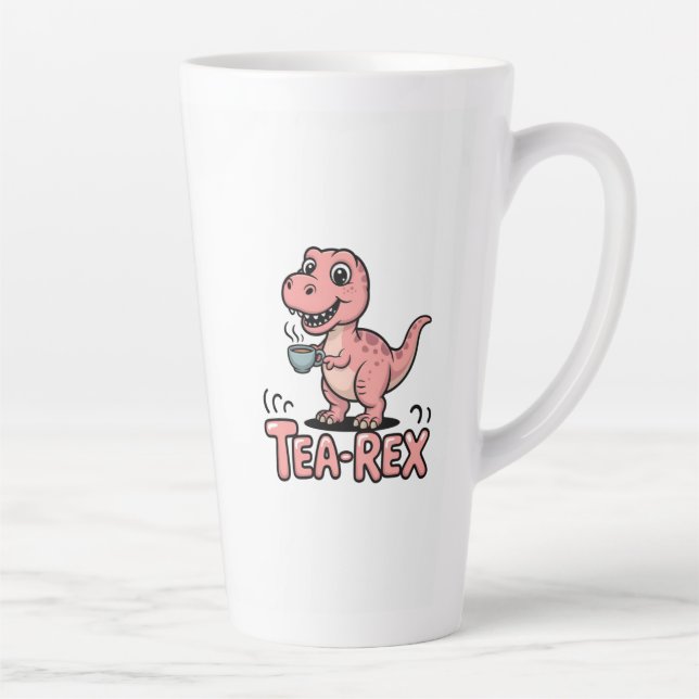 Cute Tea-Rex Pink Dinosaur – Sip Happens! Latte Mug (Right)