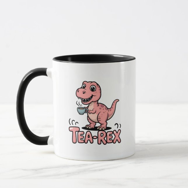 Cute Tea-Rex Pink Dinosaur – Sip Happens! Mug (Left)
